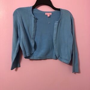 Lilly Pulitzer Light Blue flora Cropped Cardigan size small
